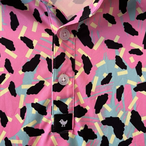 Bad Birdie Men's Polo Shirt Size Medium Short Sleeve Performance Golf 80's Retro - Picture 3 of 13